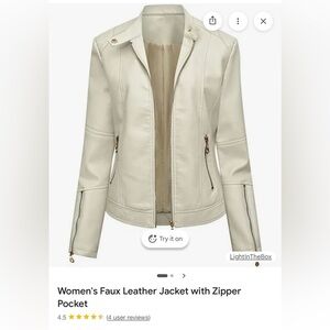 LightInTheBox Women's Cream Faux Leather Zip Jacket